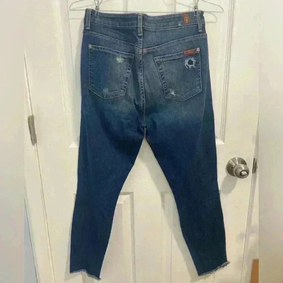 7 For All Mankind The High Waist Ankle Skinny Jeans Distressed Size 28 - Picture 5 of 6